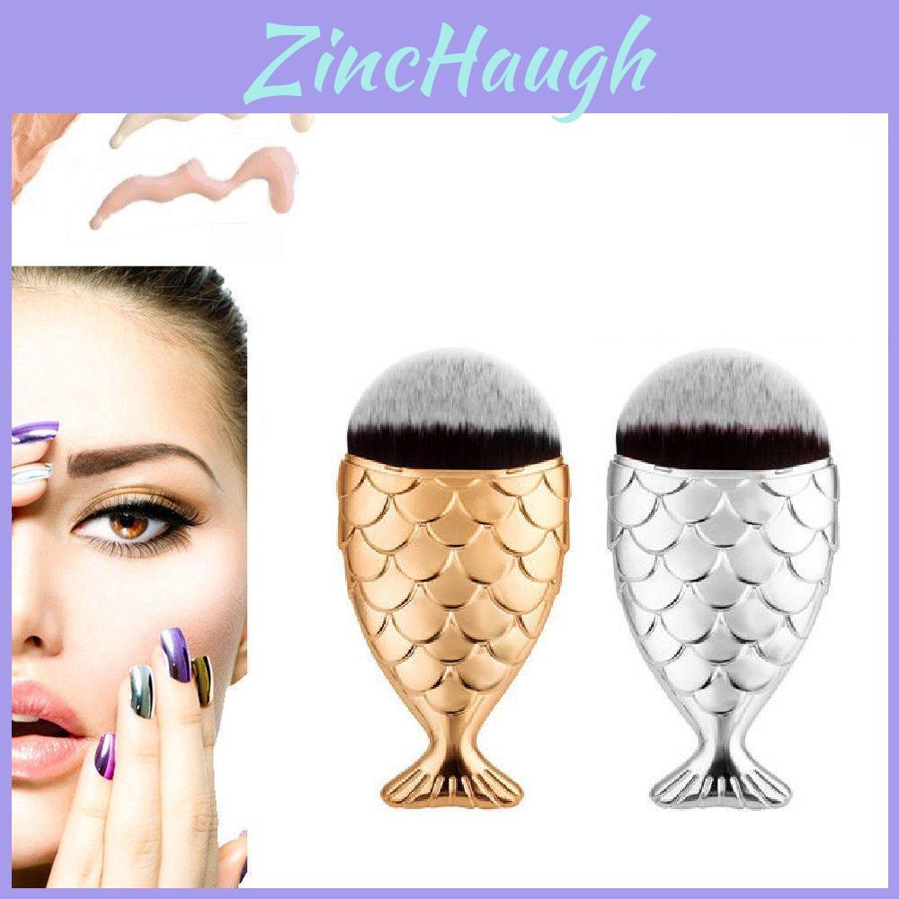 Zeemeermin Visschub Make-up Kwast Met Vissenstaart Foundation Kwast Poeder Zilver