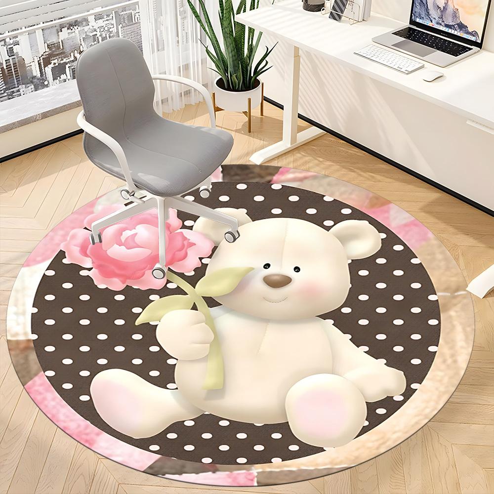 1pc Bear RoseChair Carpet for Office, Indoor Non-Slip Washable Polyester Fiber Carpet, Mat For Office, Machine Washable