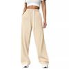 Women's Comfortable Elastic Waist Leisure Sports Wide Leg Loose Straight Pants Trousers