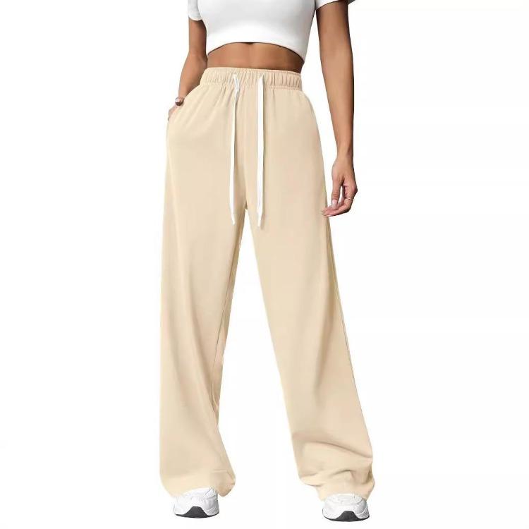 Women's Comfortable Elastic Waist Leisure Sports Wide Leg Loose Straight Pants Trousers
