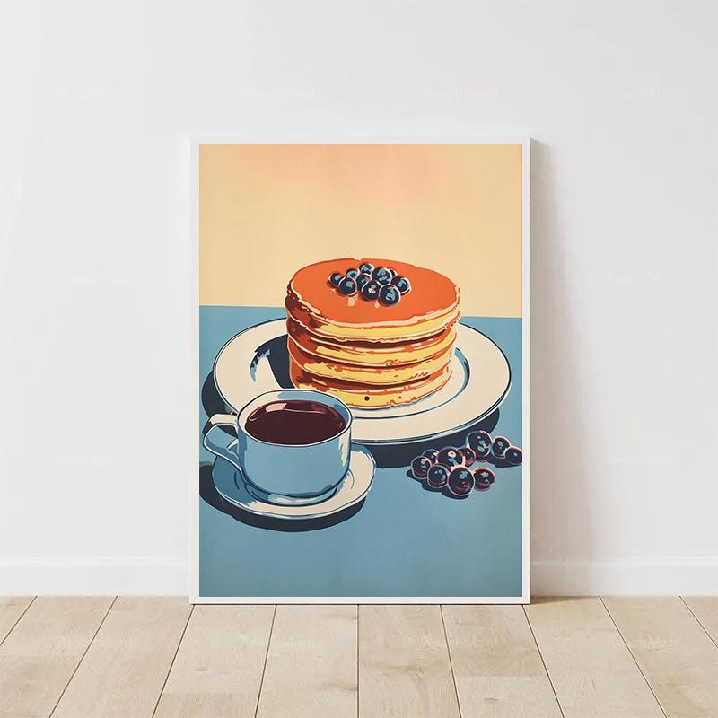 Retro Funny Food Breakfast Eggs Bacon Pancakes Cheese Posters and Prints Canvas Printing Wall Art Picture for Kitchen Home Decor