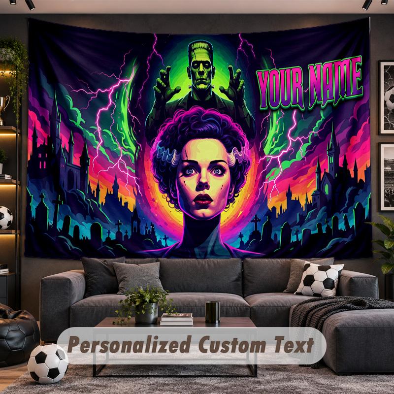 Bride of Frankenstein Personalized Tapestry Support Custom Name, Wall Art Home Decoration
