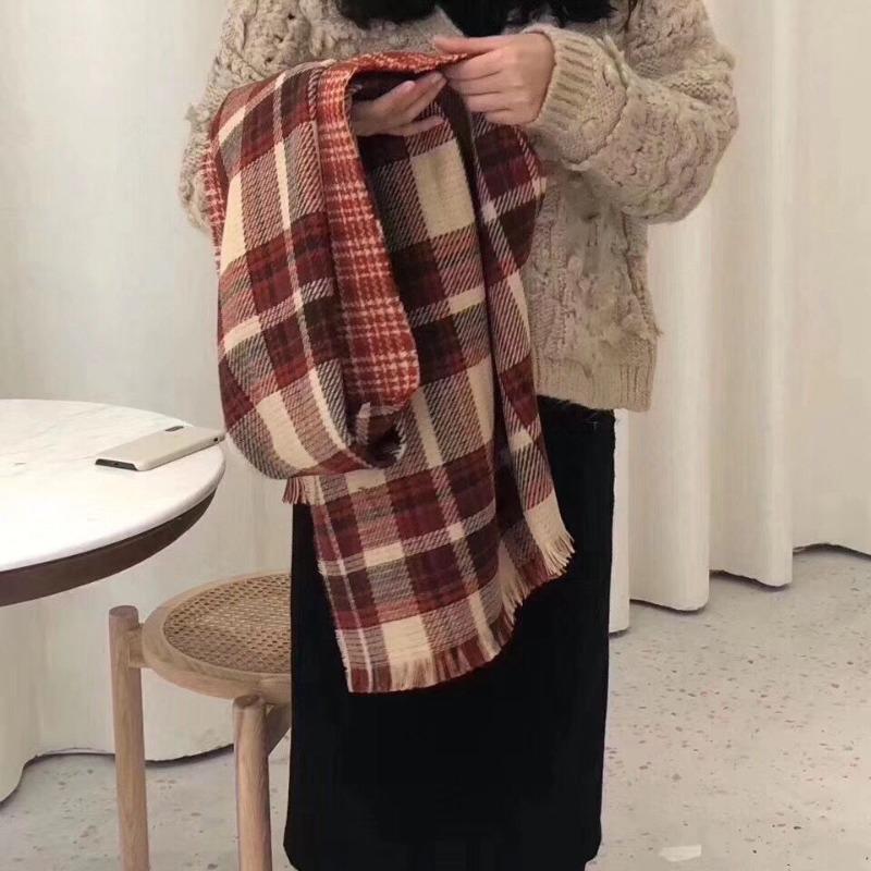Scarf female red double-sided plaid versatile couple shawl retro thousand bird grid British scarf female