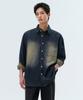 Big Brush Oversized Denim Shirt [Yellow Dark Blue]