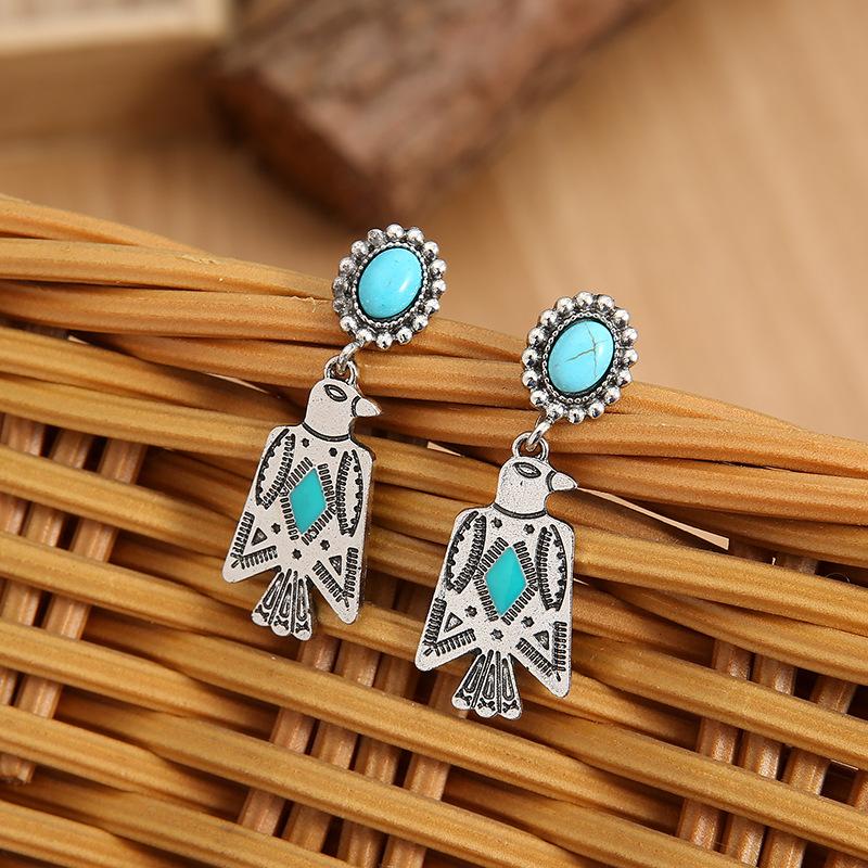 Vintage Eagle Turquoise Charm Mom Earrings Bohemian Women's Ear Ornaments