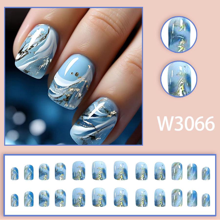 New Blue & Gold Wave Manicure: Versatile Color Block Press-On Nails (Set of 24)
