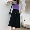 DIMANAF 2026 Summer New Plus Size Women A-Line Skirt Casual Button High Waist Skirts Black Fashion Lady Bottoms