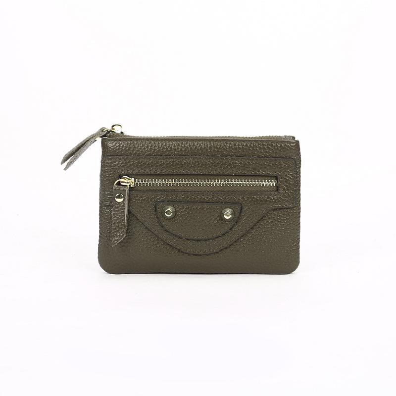 Women's Genuine Leather Mini Coin Purse with Key Ring - Motorcycle Style and Top Cowhide Zipper Wallet