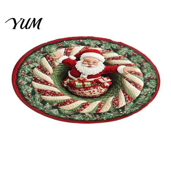 Thickened Cozy Mat Round Christmas Rug, 39" Imitation Cashmere Santa Snowflake Pattern, Holiday Party Floor Covering Area Rug for Home Living