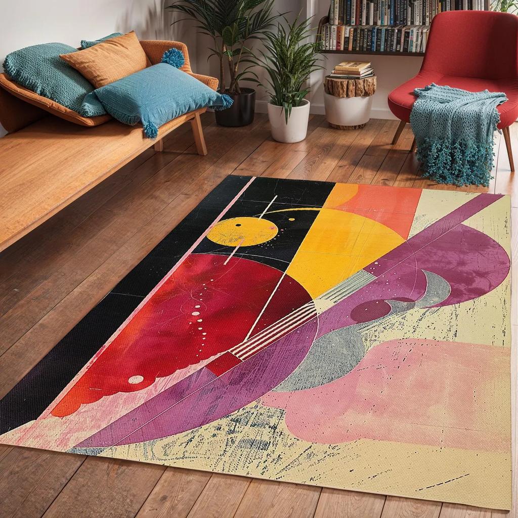 Colorful Mid-Century Modern Area Rug Abstract Art Deco Carpet for Living Room Bedroom Kitchen and Laundry Rug Floor Mat