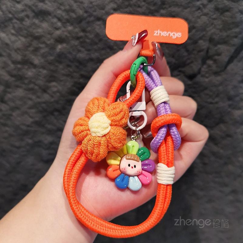 Laccetto per Cellulare, Fiore di Filato, Cordino Intrecciato da Polso, Ins, Cartone Animato Carino, Ciondolo Carino per Bambino, Cordino per Pollice, Stile Donna