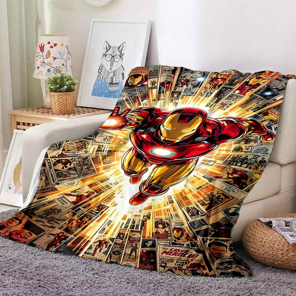 1Pc Iron Man Comic Book Flannel Blanket, Soft And Comfortable, Casual Warm, Camping Travel, Christmas, Halloween Xmas Gift N1394