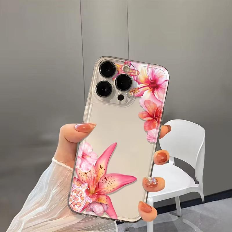 Pink flowers Pattern Clear Phone Case for iPhone 17 Pro Max 16 15 Pro 14 13 12 11 XR 17Air 16 Plus Silicone Cover