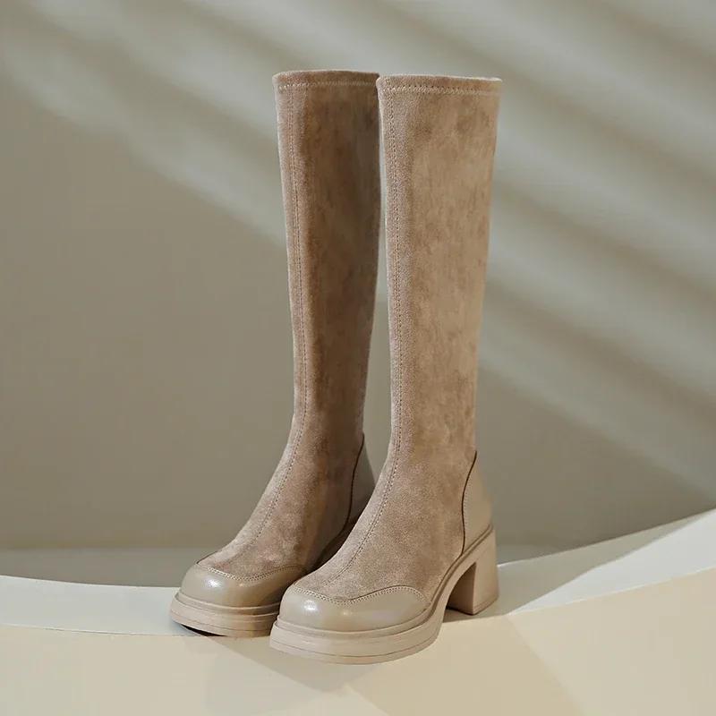 Warm Cotton Women Stretch Knee High Boots Fashion Elegant Modern Slim Long Booties Autumn Winter Laides Slip on Shoes