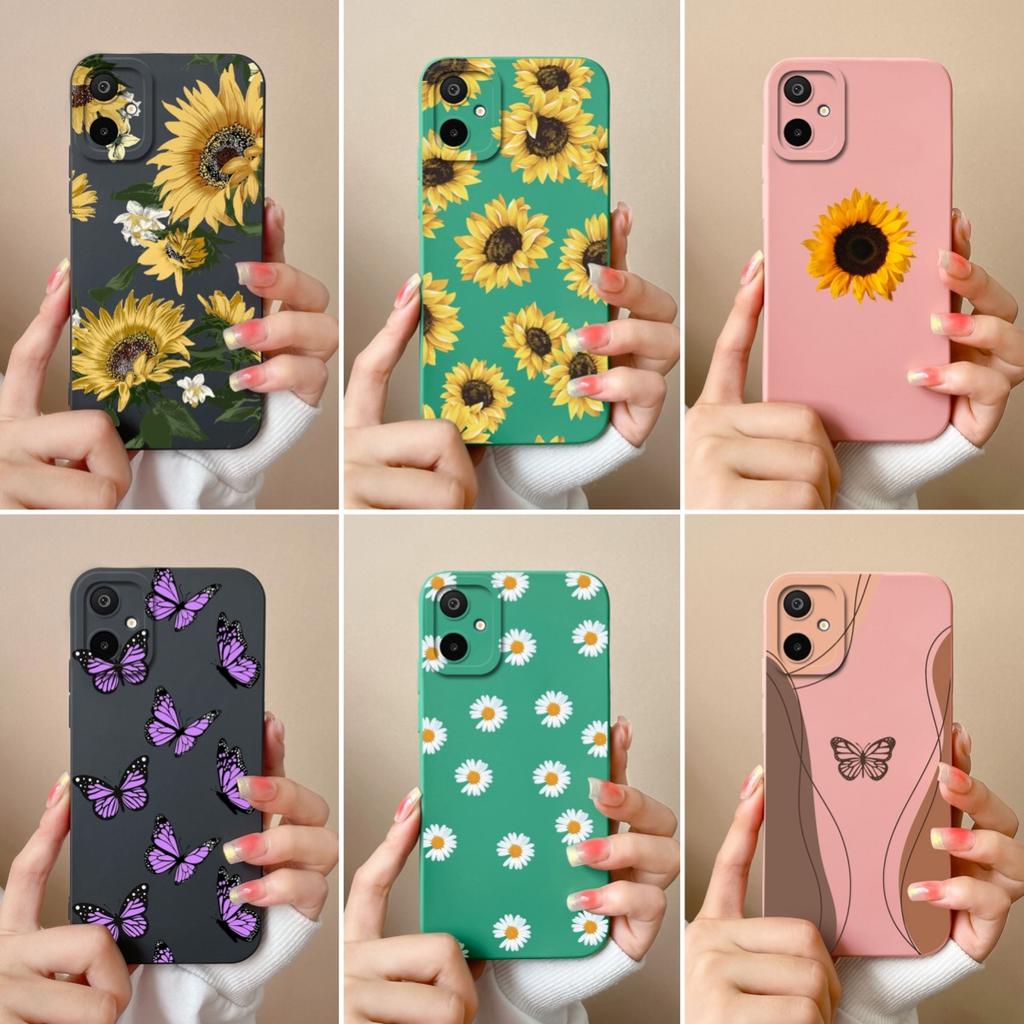 New Case For Samsung M16 S25 Edge F06 M06 A06 F16 Beautiful Sunflowers Butterfly Pattern Liquid Silicone Anti Fall Protective Covers For Samsung Shell