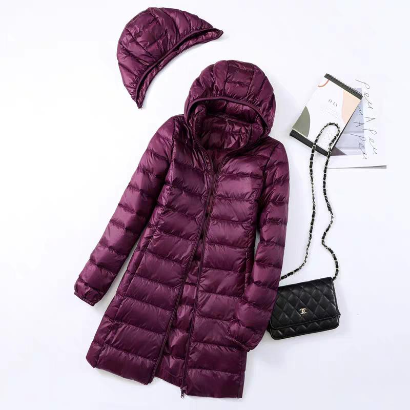 Plus Size Ultra-Light Mid-Length Down Jacket for Women - Ideal for 200 lbs, Middle-Aged & Elderly, Ultra-Thin Design, Extra Large