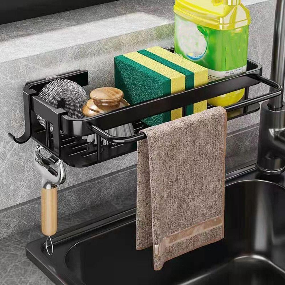 

Thickened Sink Draining Gods Space Alumimum Rag Rack Sink Sponge Draining Hanging Basket Towel