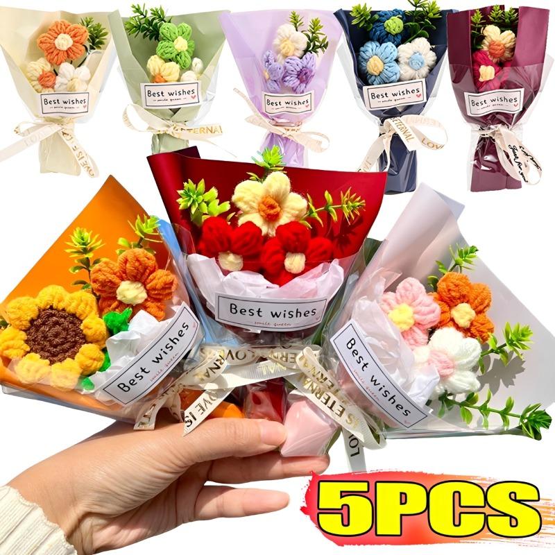1/3/5pcs Knitted Flower Bouquet Wedding Mini Crochet Flowers Birthday Party Decor Gift Not Withering Artificial Flower Bouquet