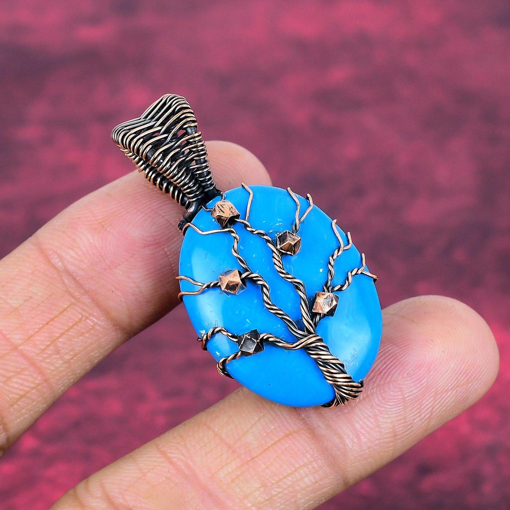Tree Of Life Sleeping Beauty Turquoise Pendant Gemstone Jewelry  Copper Wire Wrapped Decent Jewelry