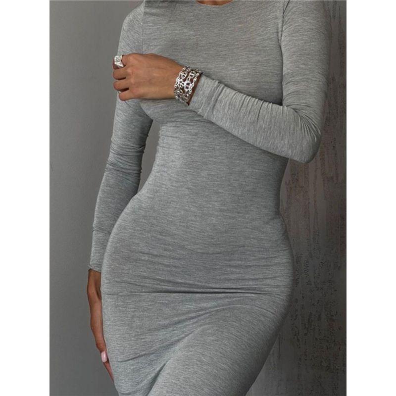 Fashion Fashion Sexy Silm round-Neck Long-Sleeved Dress Long Dress Women Sexy Bodycon Maxi Dress