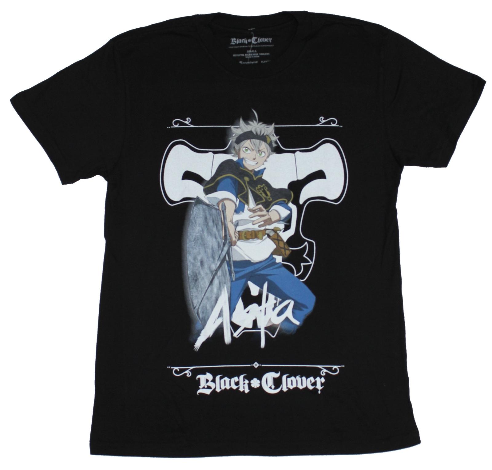 Black Clover Mens T-shirt Colorful Smiling Asta Image Over Symbol XXL