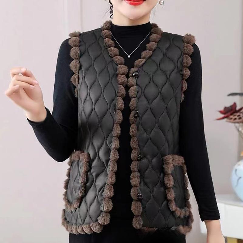Fashion Warm Cotton Vest Women's Autumn and Winter Thickened Fleece Lining Warm Vest Age-reducing Sleeveless Vest Mother