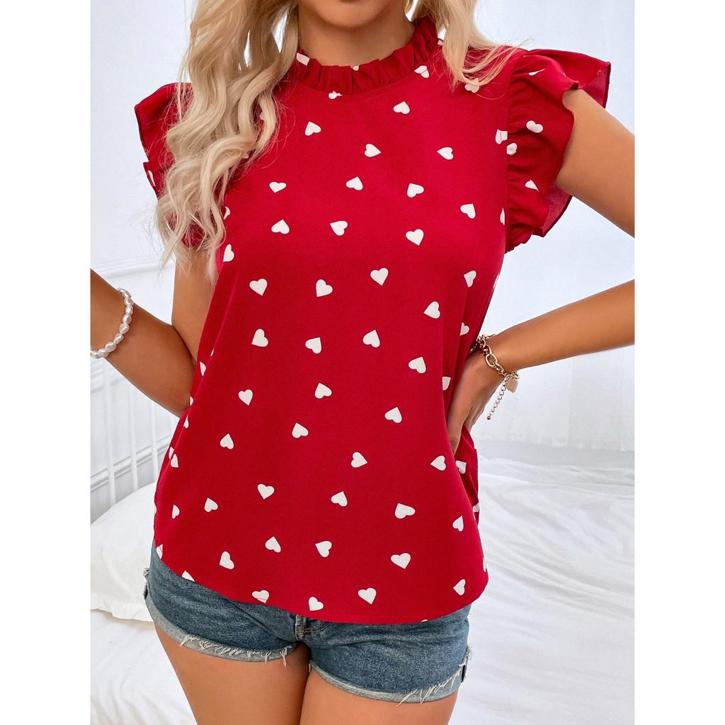 GMXIA Women's Fashion Peplum Short Sleeve Crew Neck Polka-dot Base Shirt Trend
