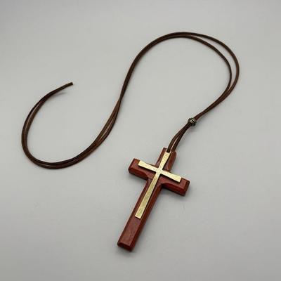 Handmade Wooden Cross Pendant Blessing Cross Collar Rope Choker Chain Unisex Design Rear View Mirror Charm Car Interior Decor
