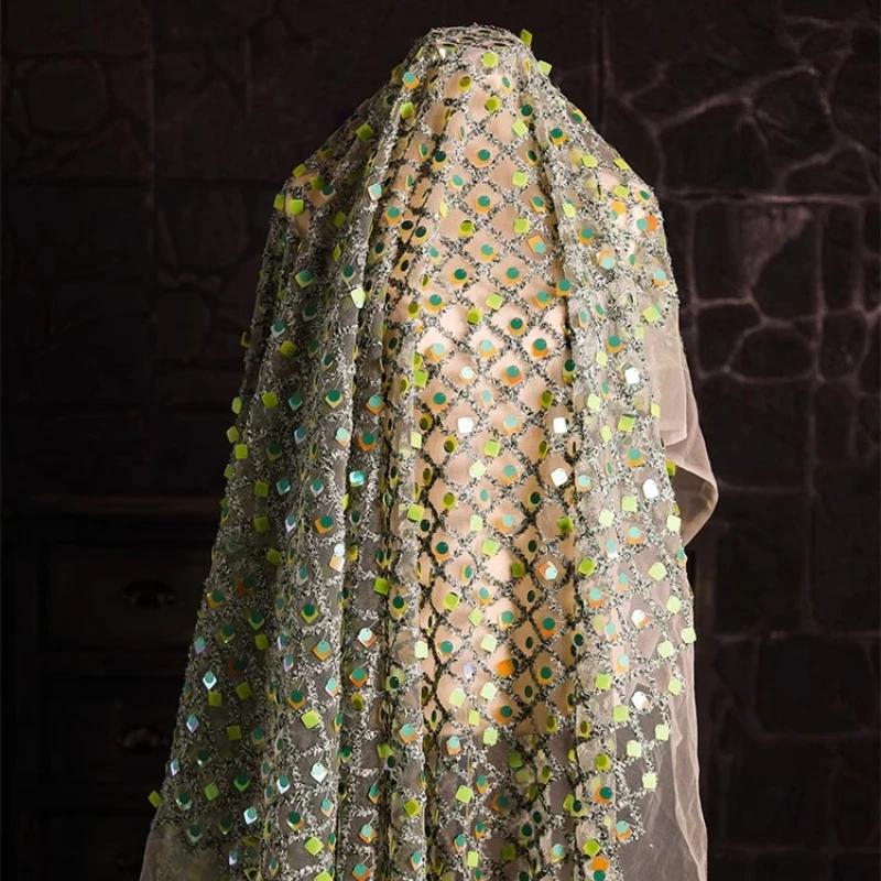 50x135см Ткань сетка жаккардовая с вышивкой пайетками градиент для одежды, фон, декоративная ткань, дизайнерский материал для шитья своими руками 50x135cm