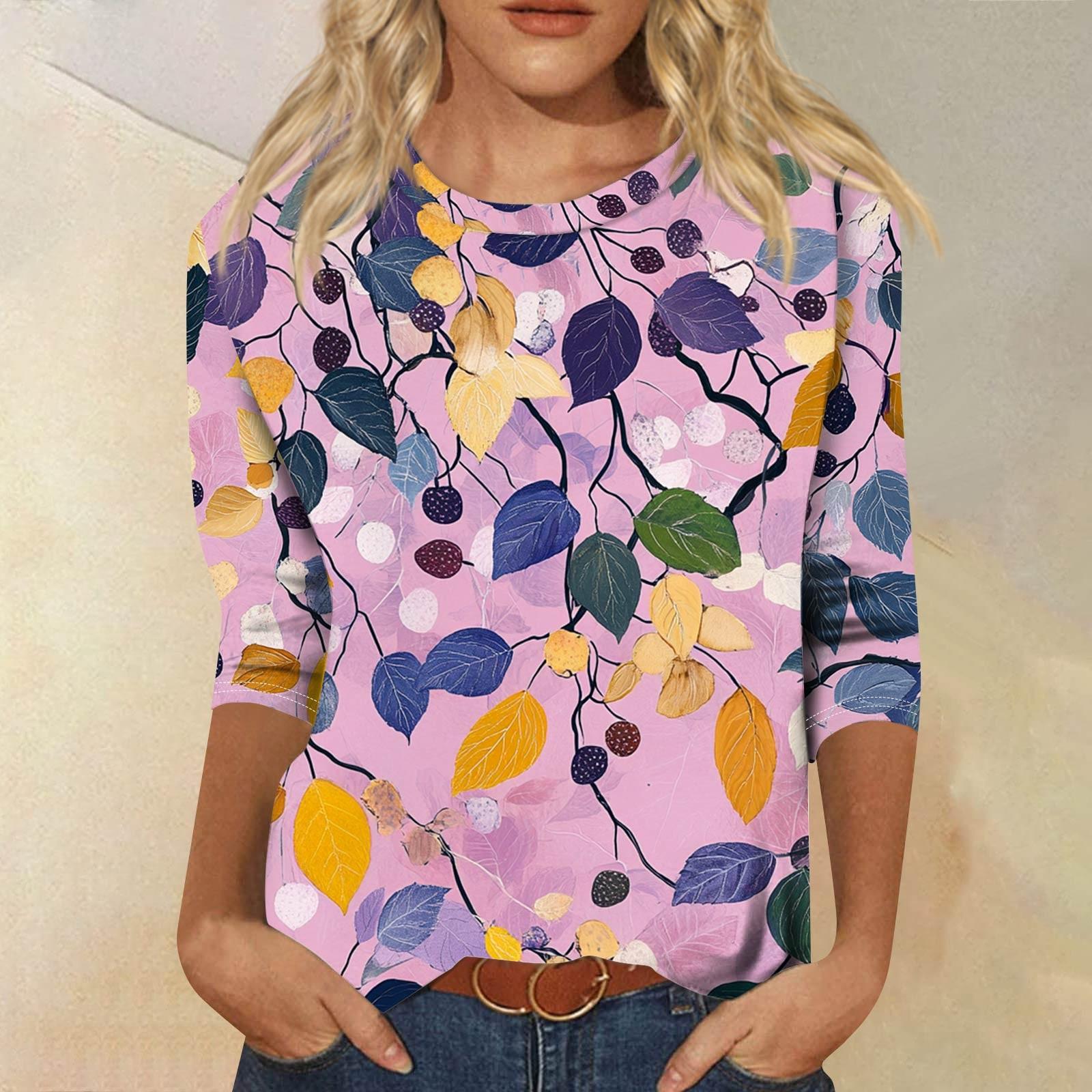 

Женская модная повседневная свободная футболка с круглым вырезом и рукавами 3/4 с принтом, женский топ L фиолетовый