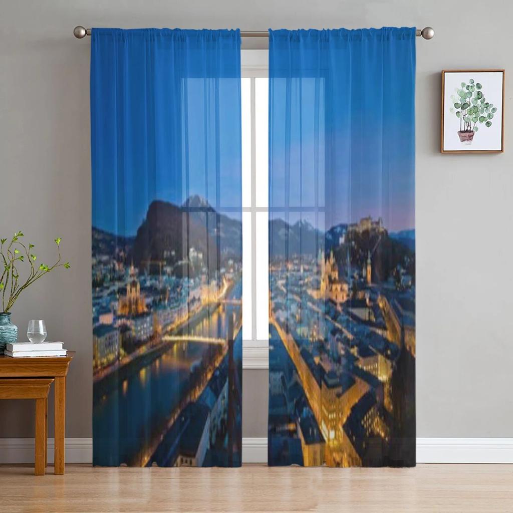 A City View Of The City Old Town Sheer Curtains For Bedroom Living Room Tulle Curtains For Kitchen Window Voile Curtains