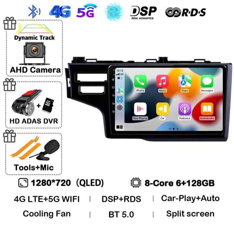 Android 14 Carplay Auto For Honda Jazz 3 2015-2020 Fit 3 GP GK 2013-2020 LHD Car Radio Multimedia Player Stereo GPS Head Unit 4G