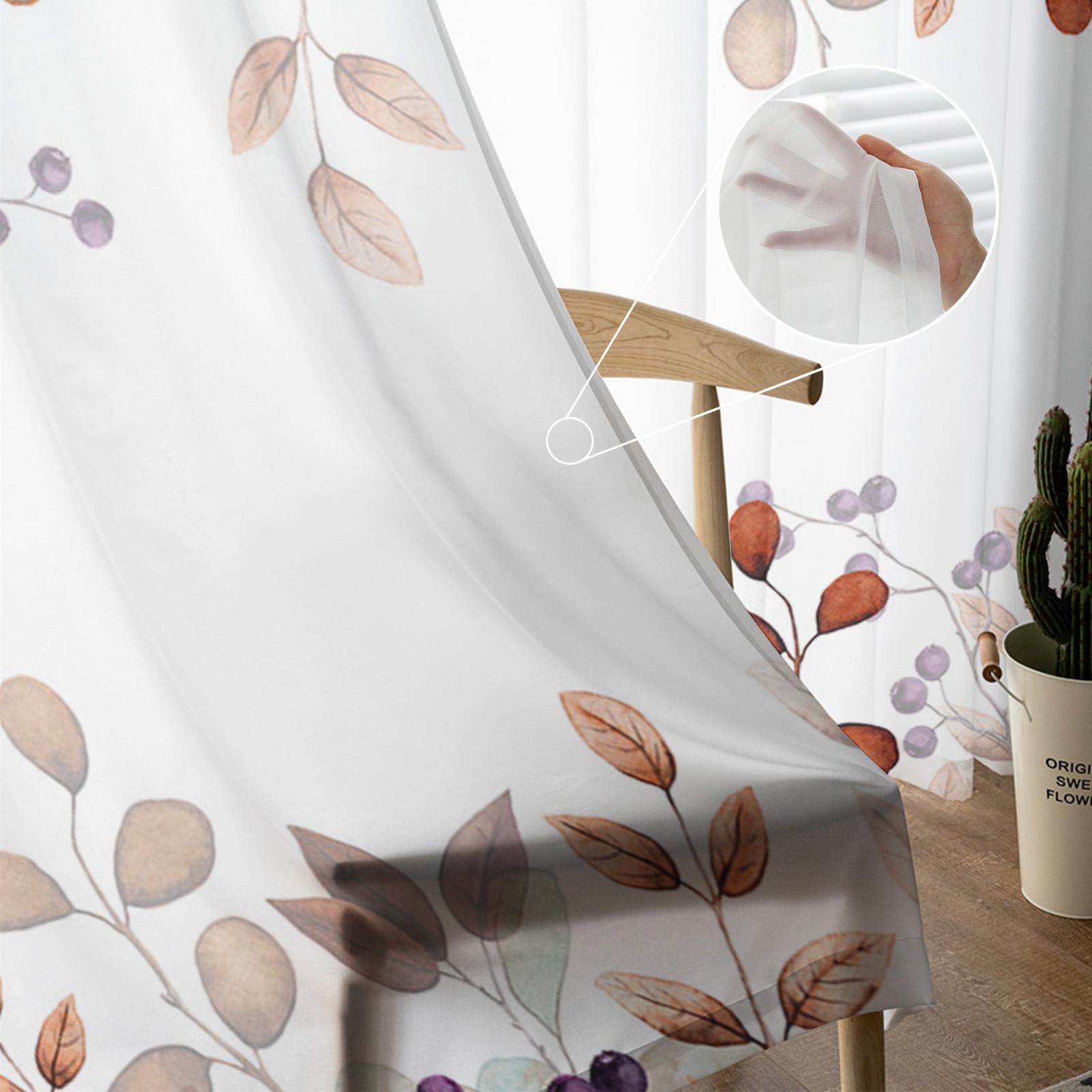 Осенняя ветка оранжево-голубые листья прозрачные занавески для окон тюль шторы — фото 5