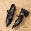 Autumn one-word pointed temperament high-heeled leather shoes women's new versatile retro Mary Jane single shoes