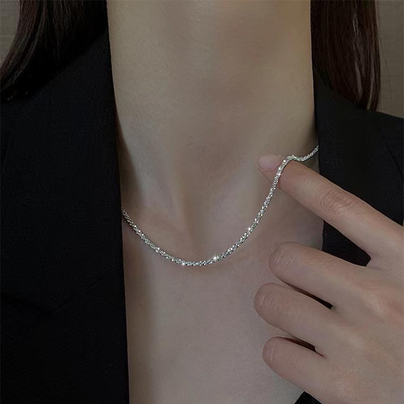 Super flash full summer star light luxury high-end necklace female collarbone chain plated chain plain chain with jewelry