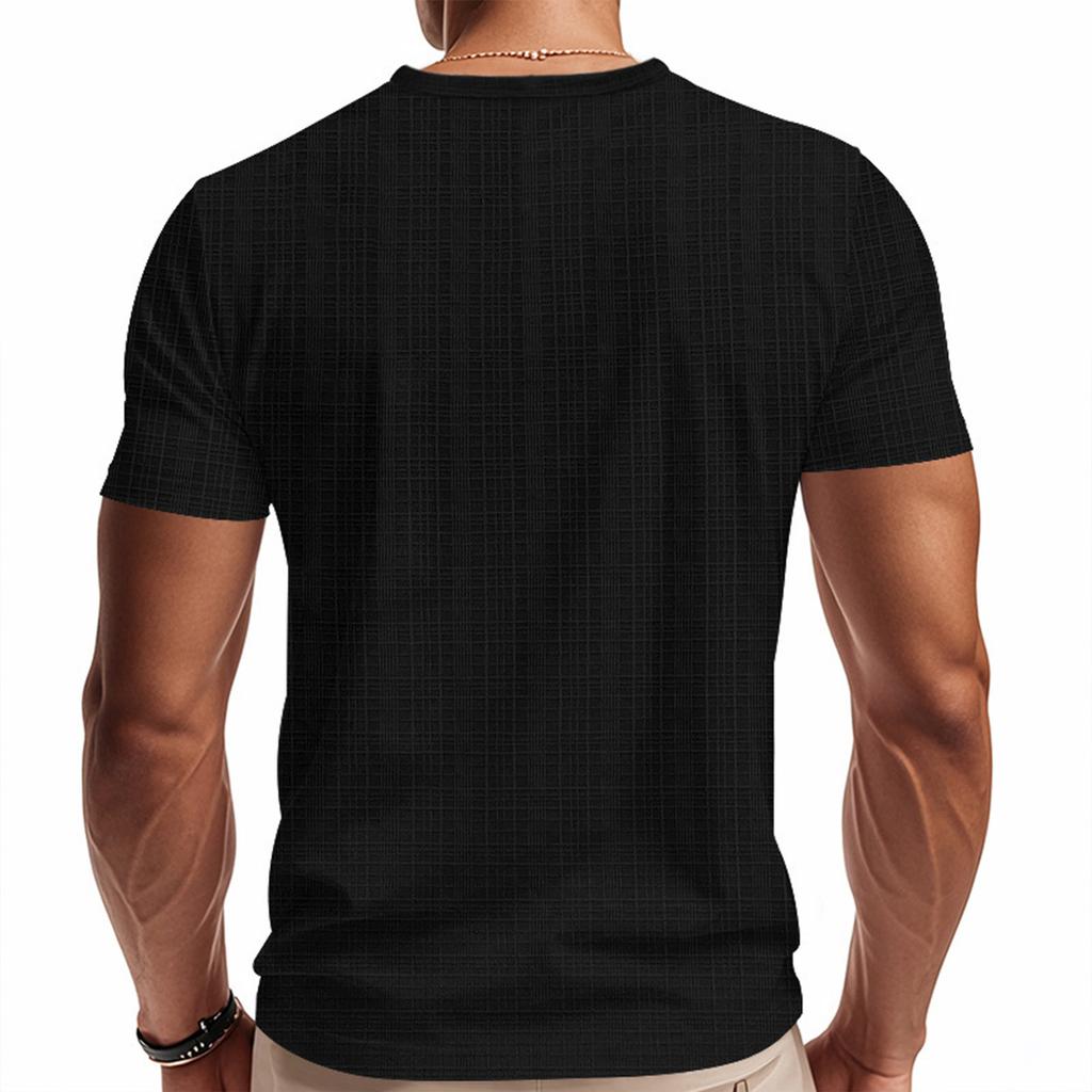 Men’s Short Sleeve Henley T Shirt with Chest Pocket Casual Lightweight Textured Fabric Notched Neckline Top