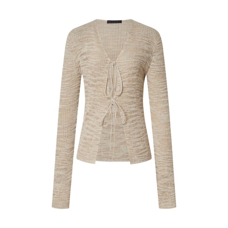 MO&Co. Cotton-Linen Blend Tie-Up Knit Cardigan