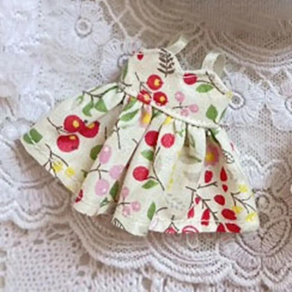 Handmade Printed Dresses For 1/11 OB11 Dolls Short Sleeve Outfits Dresses Fashion Doll Clothes Skirt For 1/12 BJD Dolls Tops
