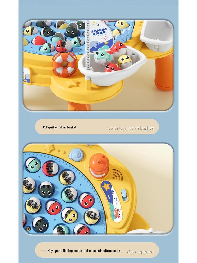 Children's Interactive Magnetic Fishing Toy with Lights & Music - Large Rotating Table for Early Education and Parent-Child Play