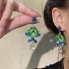 Silbernadel Diamantbesetzte Wassertropfen-Quadrat-Ohrringe - Eleganter & Exquisiter High-End-Stil