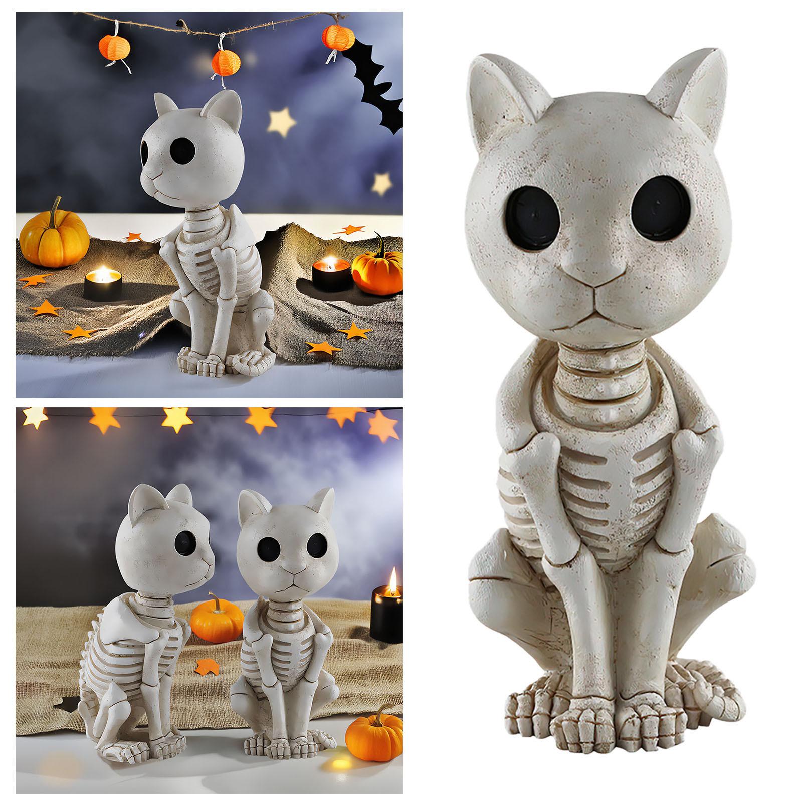 

Skeleton Sitting Cat Halloween Decorations Creepy Ornaments Animal Skull Model Haunted House Horror Props Home Party Decor One Size белый