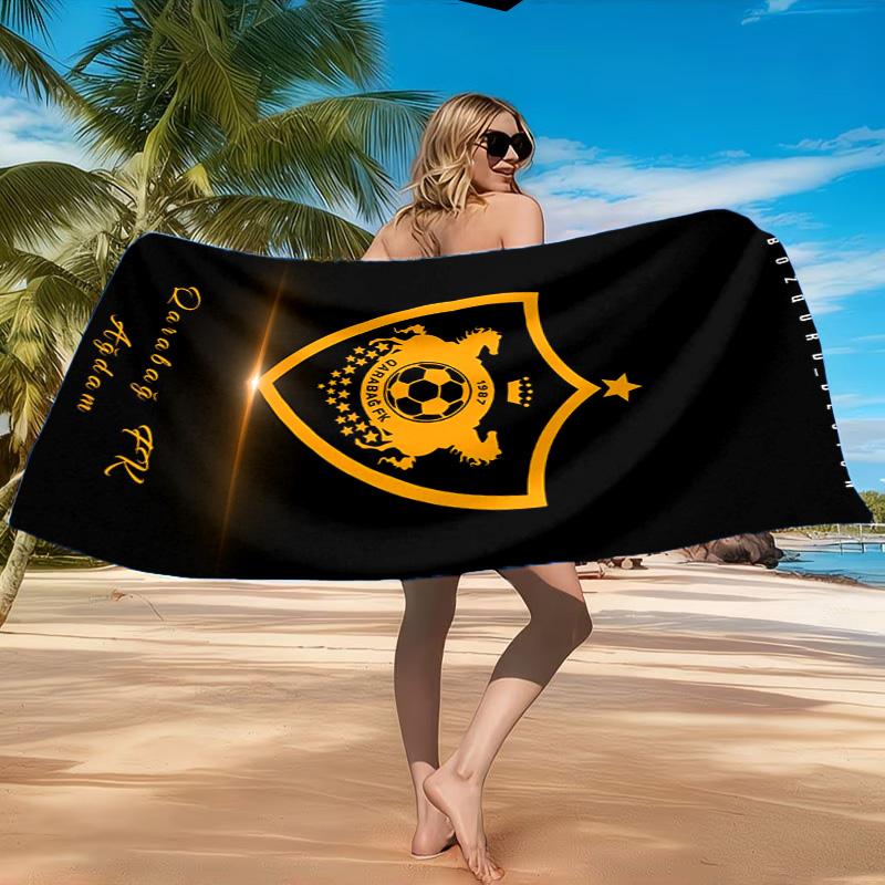 Qarabag Golden Crested Football Emblem Beach Towel, Quick-drying, Easy to Care for, Suitable for Both Fitness and Beach Vacations,Sports Essential