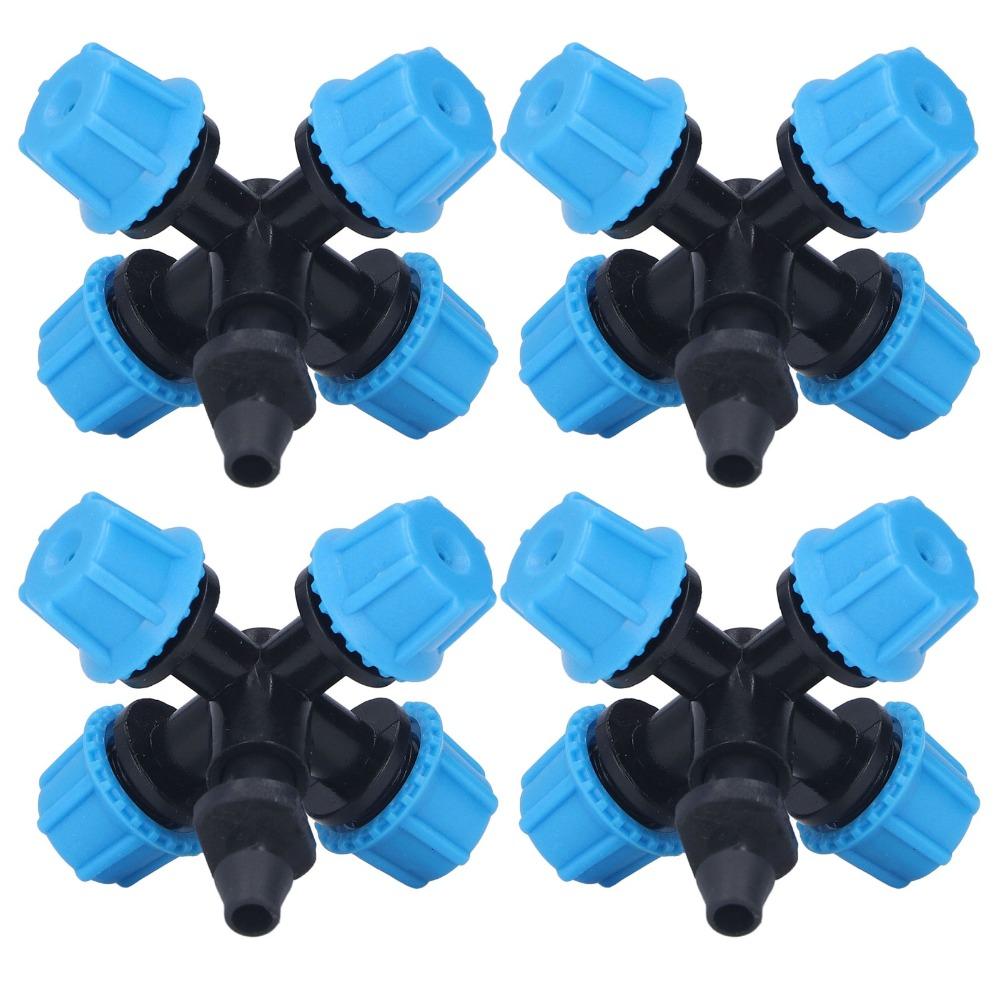 20PCS Plastic Cross Atomization Micro Nozzle Four Outlet Misting Sprinkler Nozzle  Horticulture Use
