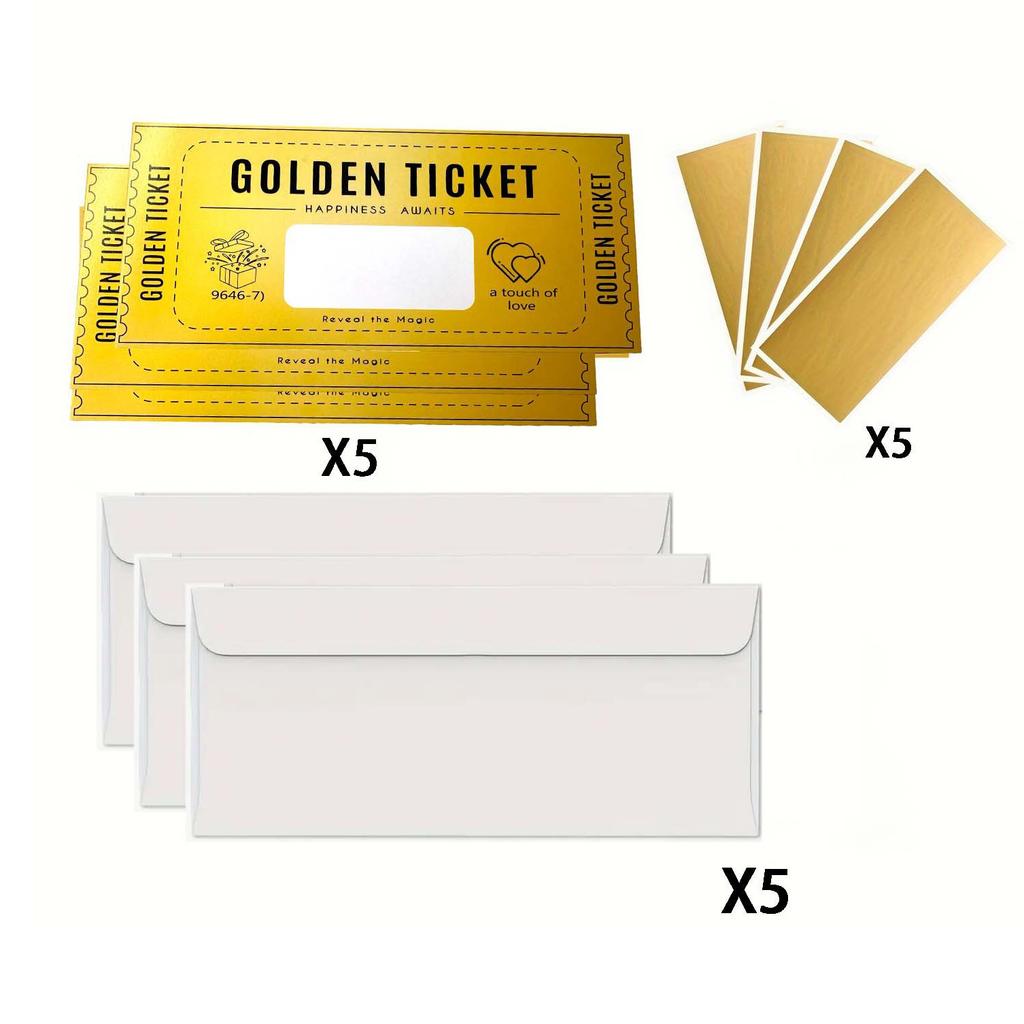 Golden Ticket Scratch Card with Envelopes - DIY Voucher for Birthday, Wedding Party Surprise Gift