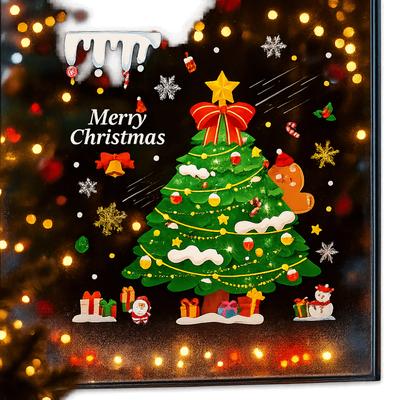 Weihnachtsmann Weihnachtsbaum Weihnachtliche Fensteraufkleber PVC Elektrostatische Glasaufkleber Weihnachtliche Wandaufkleber Wiederverwendbare Aufkleber
