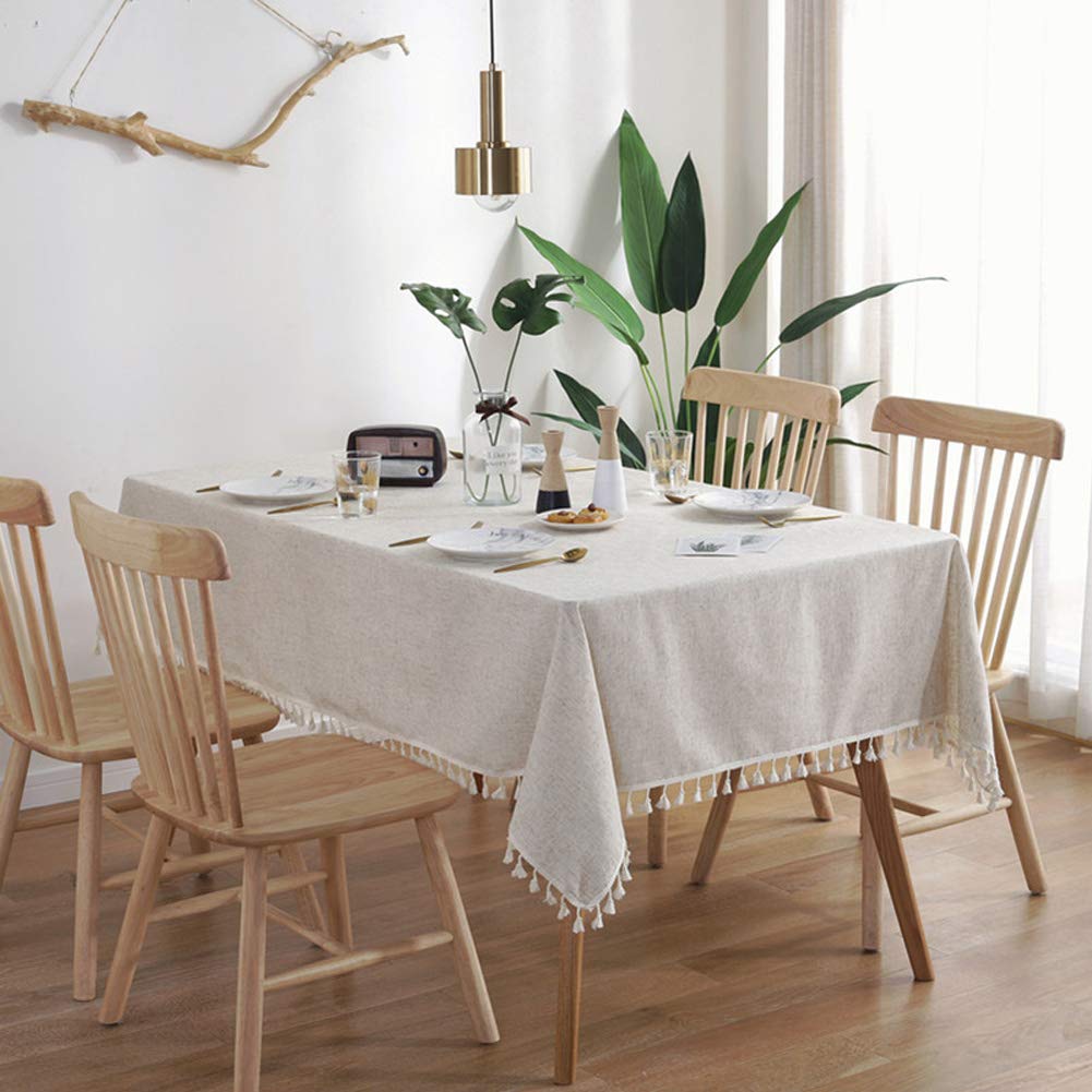 Linen Tablecloths Fabric Tassel Tablecloth Dust-Proof Table Cover For Kitchen Dinning Tabletop Home Decoration Everyday Use