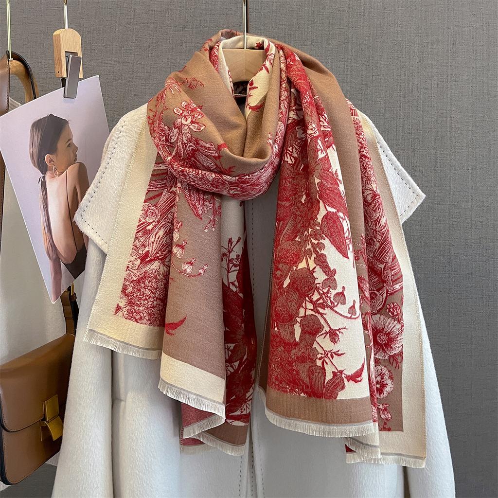 Luxury Thickened Warm Scarf Women‘S Floral Tassel Shawl Imitation Cashmere Pashmina Warps AutumnWinter Coldproof Blanket