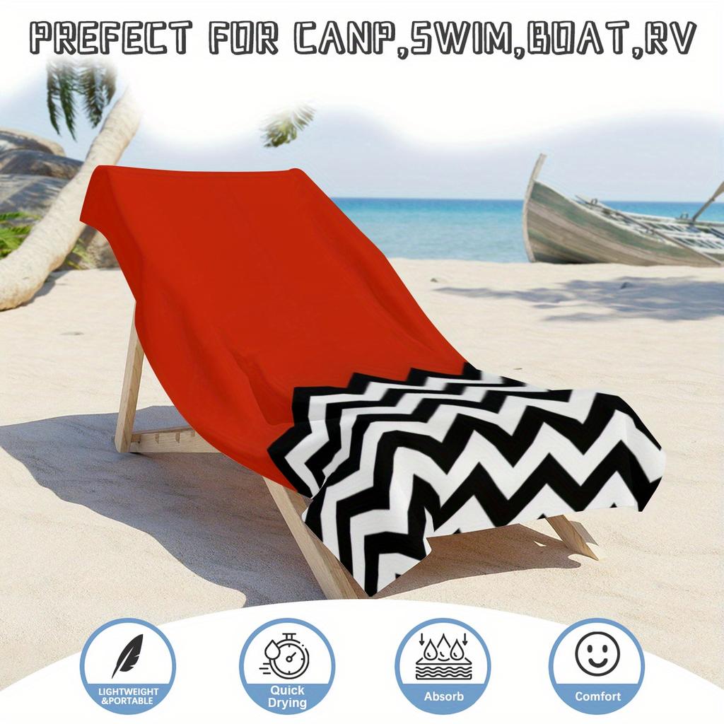 1PC Chevron Pattern Beach Towel Polyester - Lightweight Quick Dry Soft Swimming Travel Towel, Orange & Black Geometric Design