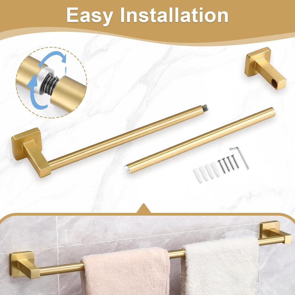 Gold Towel Bar Set 5 Pieces Bathroom Hardware Accessory Set Towel Holder Set for Bathroom SUS304 Stainless Steel Bathroom Accessories Set Wall