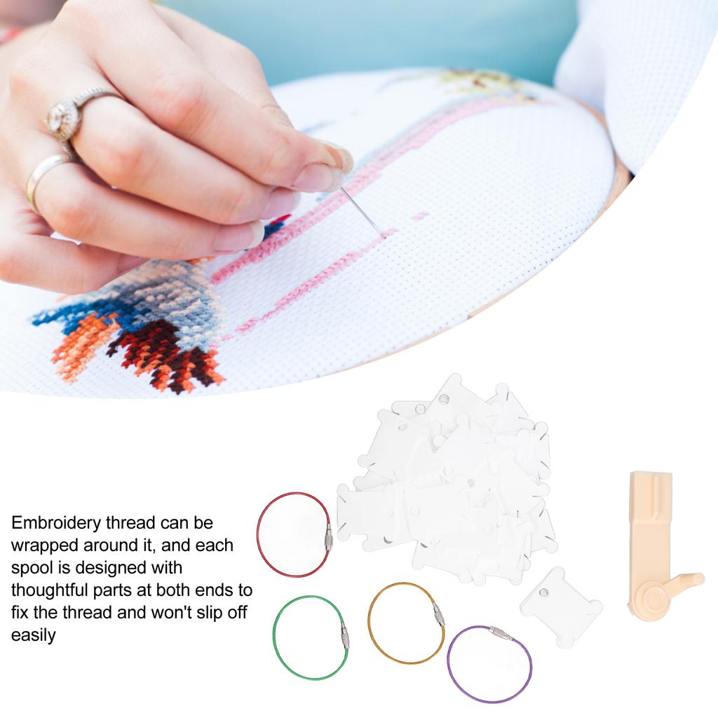 100pcs Plastic Floss Bobbins with Manual Bobbin Winder Crafts Easy Storage Embroidery Bobbins for Needlework Sewing